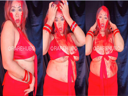Moumi Coverd in Red Gulal & Showing Boobs ~ App Content