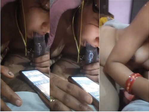 Sexy Indian Wife Boobs Pressing and Blowjob