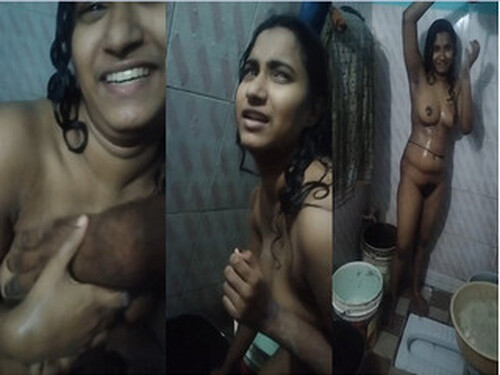 Cute Indian Girl Boobs Pressing and Bathing Clip Record by Lover